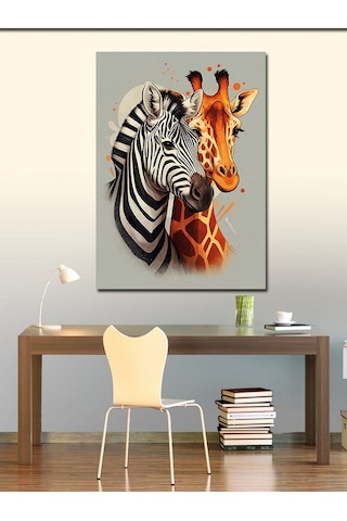 Kanvas Tablo Zebra Ve Zürafa 70cmx100cm