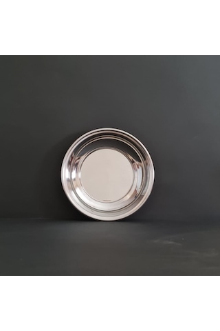 12 Adet 430 Kalite Paslanmaz Çelik Paça Yemek Tabağı 20 Cm Derinlik 3 Cm Gümüş