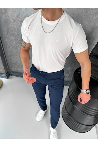 Modefendi Yüksek Kalite Slimfit Merserize Kumaş Bisiklet Yaka Tshirt Beyaz