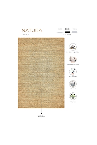 Natura El Dokuma Jüt Bohem Tarz Otantik Salon Oturma Odası Koridor Yatak Odası Natural Halı 00015a