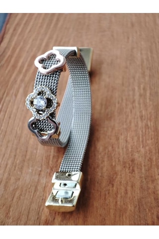 Kadın Charmlı 316l Çelik Hasır Bileklik 17cm Gümüş