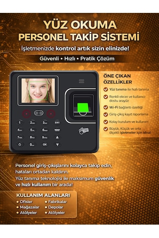 Kablosuz Wifi Kartlı Yüz Okuma Personel -web Giriş-çıkış Yazılımı (10 KART DAHİL)