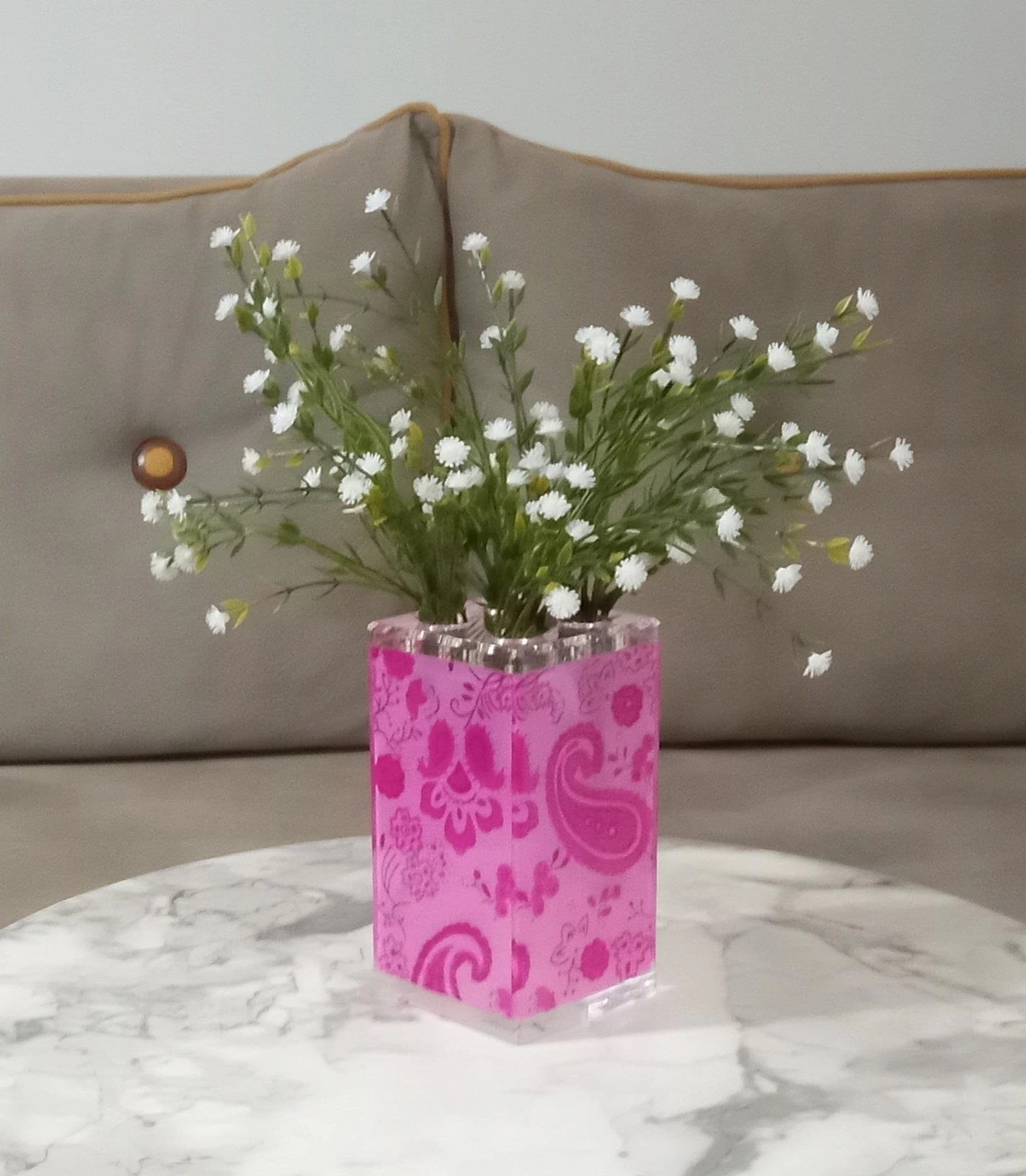 2 Adet Vazo Dahil,vazoda Çiçek,beyaz Yapay Çiçek,vazo Dekoratif Pembe 7x7x17cm Çok Renkli