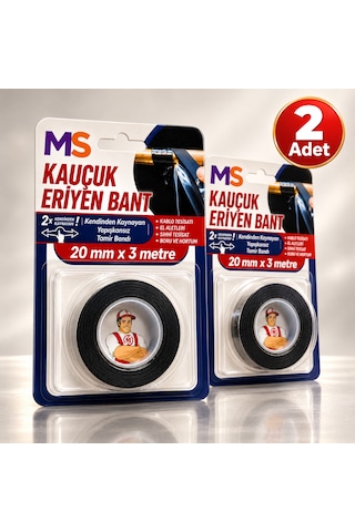 2 Adet Premium Üst Kalite Kauçuk Eriyen Bant Yanmaz 20 Mm X 3 Metre İzolasyon Yapışkanlı Tamir Bandı