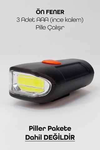 Bisiklet Tekli Ön Fener Işık Pilli 300 Lümen Bisiklet Ön Farı Led Işık Siyah 4446