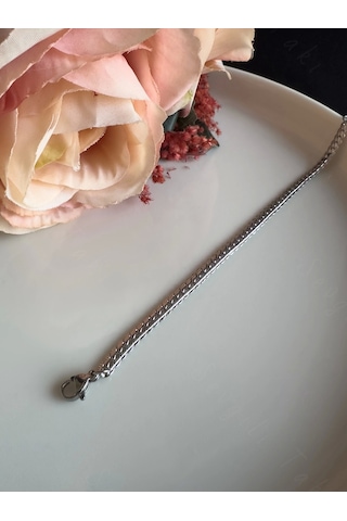Yassı Model Snake Yılan Çelik Zincir Çocuk Bileklik 777 Serisi Silver