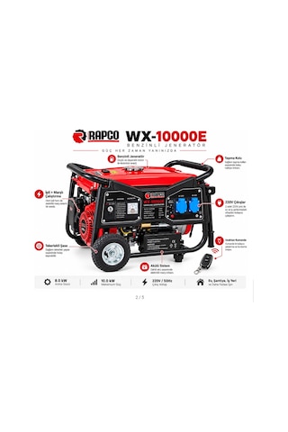 Algaride Rapc Wx-10000e Benzinli Jeneratör 10 Kw Maksimum Güç 420cc Marşlı İpli Akülü Uzaktan Kumandalı 220v 8 Kw Anma Gücü