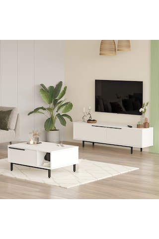 Robin Home Lidya Tv Ünitesi + Orta Sehpa 2'li Set Beyaz