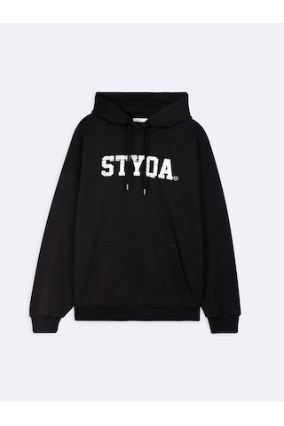 LTB Uzun Kollu Kapüşonlu Slogan Baskılı Siyah Sweatshırt Çok Renkli
