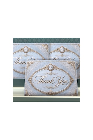 Vintage Gold Thank You Kartı 100 Adet Premium Paket Içi Teşekkür Kartı 8x5 Cm - Lacivert - 085