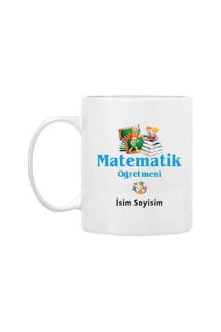 Kişiye Özel Matematik Öğretmeni Kupa Bardak İsim Yazılı Beyaz