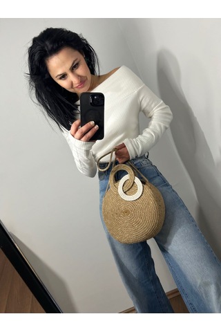 Silindir Hasır Çanta, Yuvarlak Tasarım Çanta, Silindir Omuz Çantası, Sonsuzluk Çantası