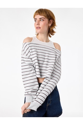 Koton Uzun Kollu Bisiklet Yaka Şardonlu Atlet Katmanlı Crop Sweatshirt Pembe Çizgili 6sal10335ık Pembe Çizgili