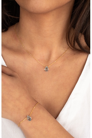 Doğan Diamond 925 Ayar Gümüş Altın Kaplama 6 Ct Yarı Değerli Mavi Topaz Damla Taş Set - Raccolta Di Gocce