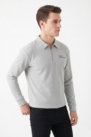 Opınıon Erkek Spor Polo Yaka Petek Dokulu Sweatshırt Bgl-st05442 A.gri