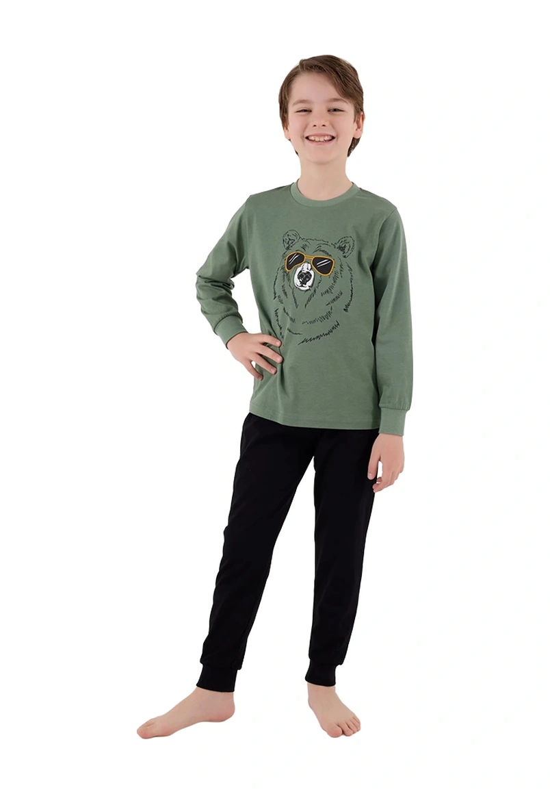 Rolypoly Rp3659-2 Erkek Çocuk Kışlık İkili Pijama Takım Koyu Yeşil