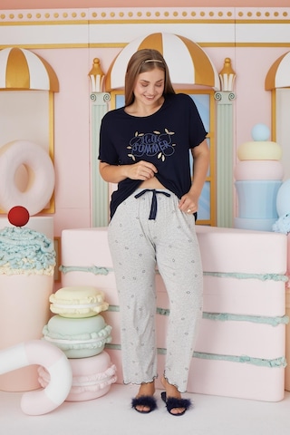 Sevim Kadın Büyük Beden Kısa Kol Lacivert Pijama Takım C1t4n7o51 001