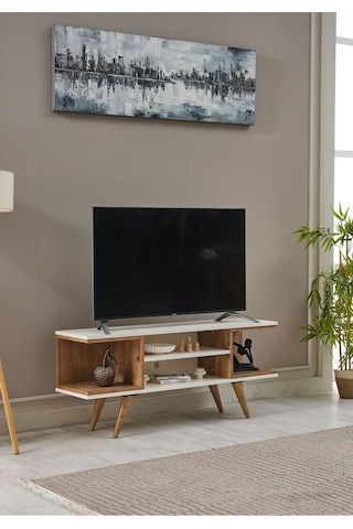 Ahşap Tv Sehpası 150x35x58 Cm Kapaksız 1 Orta Raflı Çok Renkli