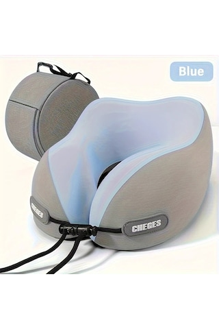 Honeybeeshop Mavi Araba Ucak Seyahat Ve Ofis Icin Ergonomik U Seklinde Boyun Yastigi Depolama Cantali Rahat Bas Destegi