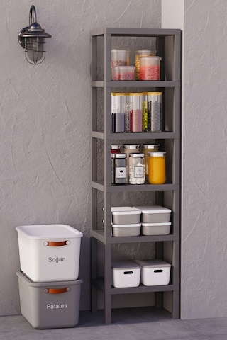 Shelf 6 Katlı Düzenleyici Plastik Raf Ünitesi Gri, Kitaplık, Mutfak, Banyo Rafı Dolabı Gri