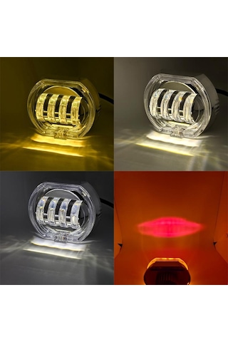 Motosiklet Elektrikli Araç Genel Modifikasyon Led Far 4 Boncuk Çift Lens Lambaları, Stil: Buz Mavisi Diyafram+kırmızı Şeytan Gözü