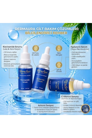 Dermaura 3 Lü Serum Bakım Seti C Vitamini + Hyaluronic + Niacinamide Serum