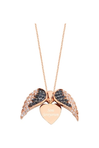 Gümüş Melek Kanatlı Isimli Kalp Kolye