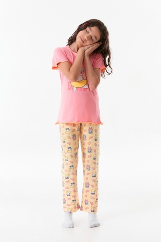 Fullamoda Kedi Baskılı Bisiklet Yaka Kız Çocuk Pijama Takımı 24mıcg631212234-pembe 24MICG631212234-Pembe