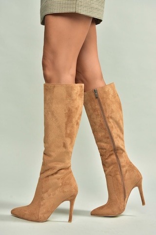 Fox Shoes N372530102 Taba Süet İnce Topuklu Kadın Çizme Taba-Süet