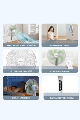 Torima SF-05 Ayaklı 50 W 6 Pervaneli 16'' Kumandalı Diğital Ekranlı Vantilatör