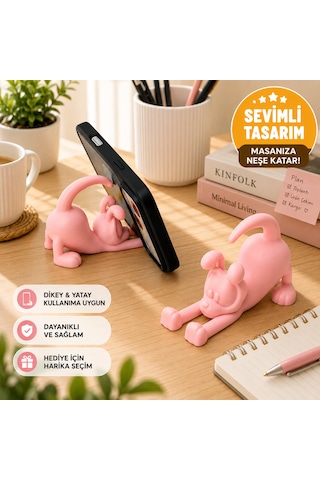 Sevimli Köpek Tasarımlı Telefon Tutucu Masaüstü Telefon Standı Dekoratif Akıllı Telefon Standı Açık Pembe