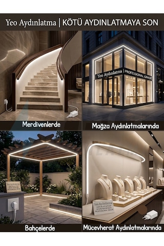 220v Fişli Günışığı 4000k Kendinden Yapışkanlı 3m Neon Cob Led Mutfak Tezgah Altı Aydınlatma - Trafosuz Tak Çalıştır Gün Işığı