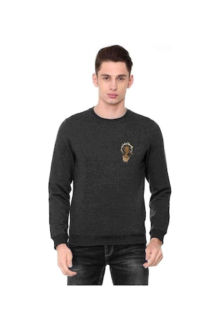 Groot Music Dans Baskılı Füme Antrasit Erkek Örme Sweatshirt