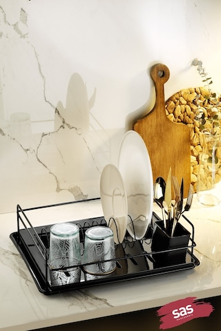 Tek Katlı Siyah Bulaşıklık Dayanıklı Paslanmaz Bulaşık Sepeti, Tepsili, Tabak Ve Kaşık Kurutmalık - Tbk-01 Siyah