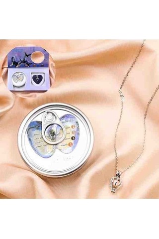 Kişiye Özel Istiridye Inci Kolye Ve Kalp Kristal Cam Kar Küresi Ikili Set