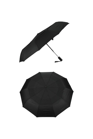 Marlux Ekstra Güçlendirilmiş Tam Otomatik Rüzgar Şemsiyesi 10 Fiber Tel Siyah Mpr2011m Siyah