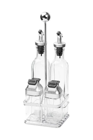 Tantitoni Metal Standlı 4lü Cam Sosluk Seti - Gri Kapaklı 170ml/80ml Şeffaf