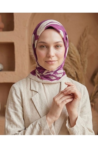 Mira Desen 94x94cm Viskon Modal Eşarp Mürdüm-krem