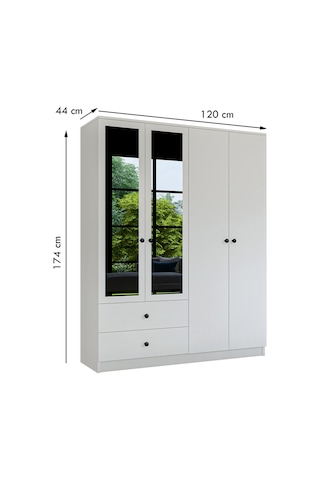 Metalia Gm 079 Novado Aynalı Düğme Kulplu 4 Kapı 2 Çekmeceli Gardırop