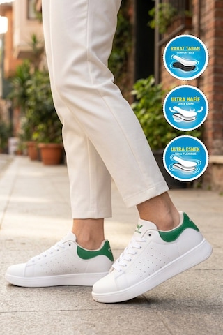 Walkway Beyaz Yeşil Bağcıklı Hafif Unisex Cilt Spor Ayakkabı Costa G Beyaz - Yeşil