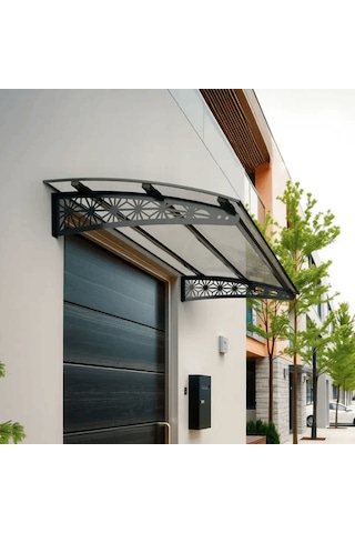 SundurmaX Pratik Metal Sundurma 120x100 Lotus Serisi Kapı Üstü Sundurma Antrasit - Şeffaf