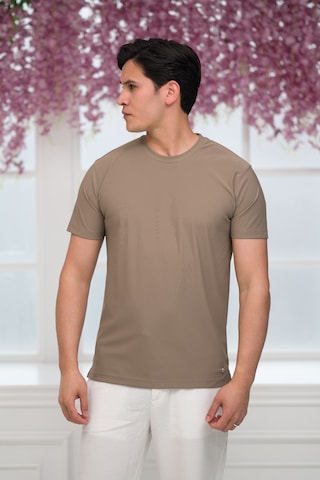 Paul Martin Slimfit Lyocell Kumaş Likralı Küçük Armürlü Bisiklet Yaka T-shirt Kahverengi