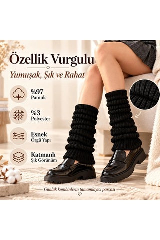 Ren.ga.renk Kadın Siyah Fitilli Örgü Tozluk 3'lü Seti %97 Pamuk %3 Polyester Büzgülü Uzun Kışlık Bacak Isıtıcı Renk: Siyah Beden: Standart Adet: 3 Rengaren