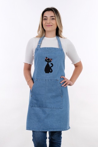 Ayarlanabilir Askılı Kot Mutfak Önlüğü Siyah Siyah