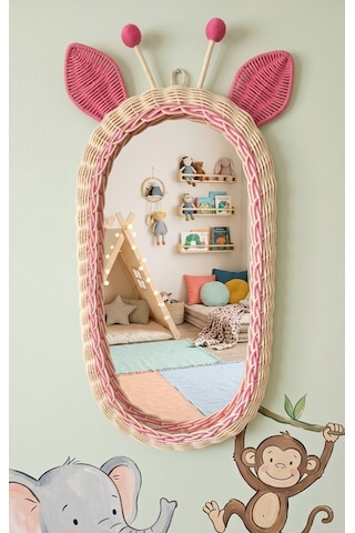 Rattan Bambu El Örmesi Zürafa Model Pembe Boy Aynası