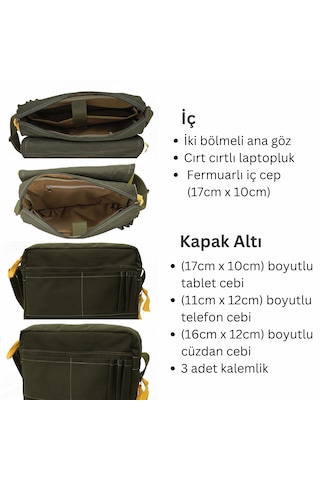 Cappadocia Vintage 4009 Omuz Postacı Haki 15.6 İnç Laptop Çantası Haki - Haki