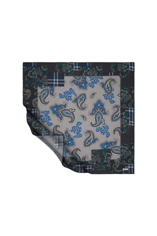 İpek Evi İpekevi Twill İpek Eşarp - Patchwork Desenli - Gümüş