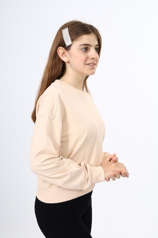 Toontoy Kız Çocuk Relax Fit Bisiklet Yaka Düşük Omuz Sweatshirt - 2 İplik Bej