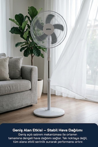 Sinbo Sf-7705 Ayaklı Vantilatör 16 Inç 45w Sessiz Fan 3 Kademeli Yükseklik Ayarlı Güçlü