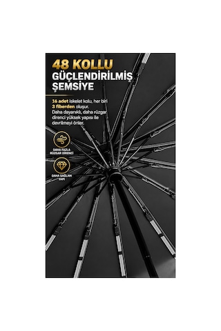 Toptancı Amca Rw 16 Panelli Tam Otomatik Yumuşak Saplı 3 Çelik Tel Ve Fiber Şaftlı Kılıflı Yağmur Şemsiyesi Siyah Şemsiye Görseldeki Gibi